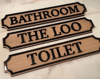 Personalised Bathroom Door Sign, Wood Acrylic Toilet door plaque, Restroom, The Loo, No Poo Loo, Laundry, Male Female Street Style Sign