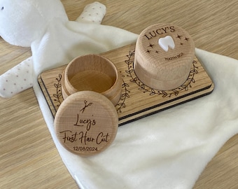 Babies First Tooth and Curl Set, Haircut Keepsake box, Tooth fairy box, Lock of Hair, Baby’s First Gift, Christening Gift, baby shower gift