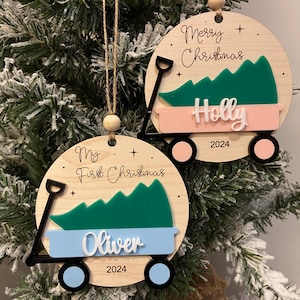 Personalised First Christmas Tree Ornament, Custom Name Garden Cart, Christmas Tree Ornament, 1st Christmas, Kids Christmas Car Ornament