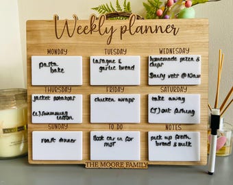 Personalised Weekly Planner Board With Family Name, Meal Planner Menu, Wipeable & Editable Menu Board, Weekly Food Plan, Family Planner