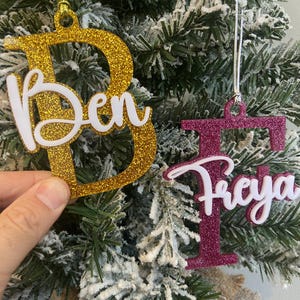 Personalised Initial Name Double Layer Christmas Tree Ornament, Custom Name, Bauble, Xmas Gift Tags, Stocking Tag, Acrylic Decorations