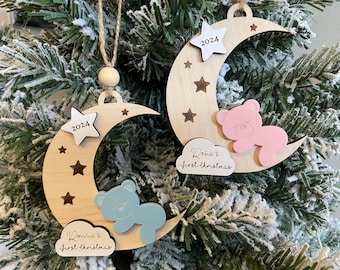 Personalised Baby's First Christmas Decoration, Keepsake Christmas Bauble Gift Wood and Acrylic Ornament, Baby's 1st Christmas Gift
