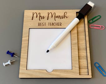 Personalised Post-it Note Holder Style Dry Erase Board, Teacher Gift with Whiteboard Pen, Teacher Appreciation, Nursery, school keepsake