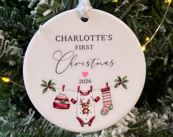 Personalised Baby’s First Christmas Ornament, Baby Name Ceramic Bauble, Newborn Christmas Decoration, First Christmas Keepsake