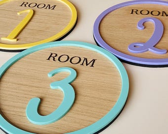 Door Number Sign For Indoors, Personalise Engraving Sign, Office Door Number, Round Door Plaque, Wood and Acrylic Sign