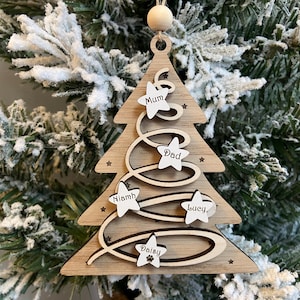 Personalised Family Name Christmas Tree Ornament, Custom 3 Layer Wooden Christmas Tree Decoration, Hanging Decorations, Custom Gifts