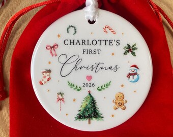 Personalised Baby’s First Christmas Ornament, Baby Name Ceramic Bauble, New Baby Christmas Decoration, First Christmas Keepsake