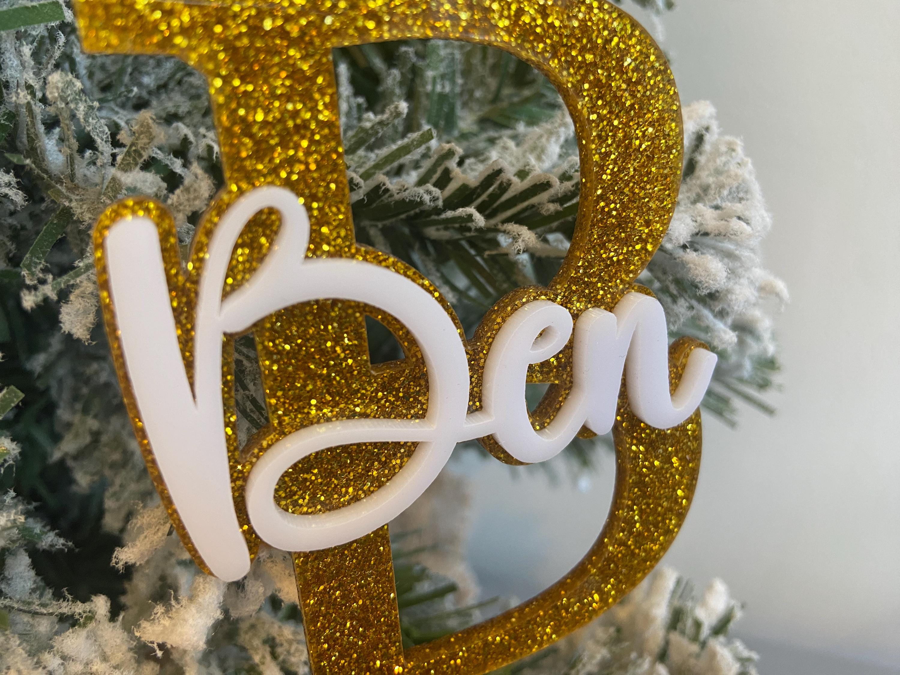 Personalised Initial Name Double Layer Christmas Tree Ornament, Custom Name, Bauble, Xmas Gift Tags, Stocking Tag, Acrylic Decorations