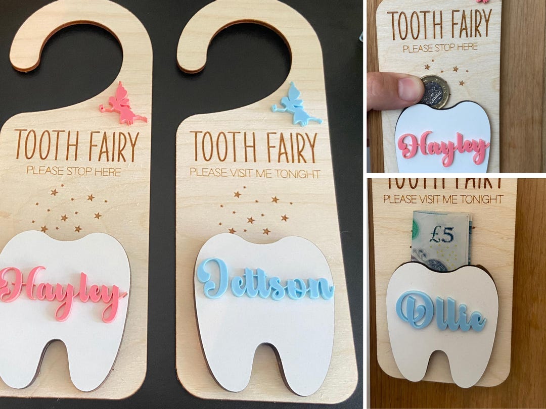 Tooth Fairy Door Hanger for Coin or Bank Note Personalised Name V1 ...