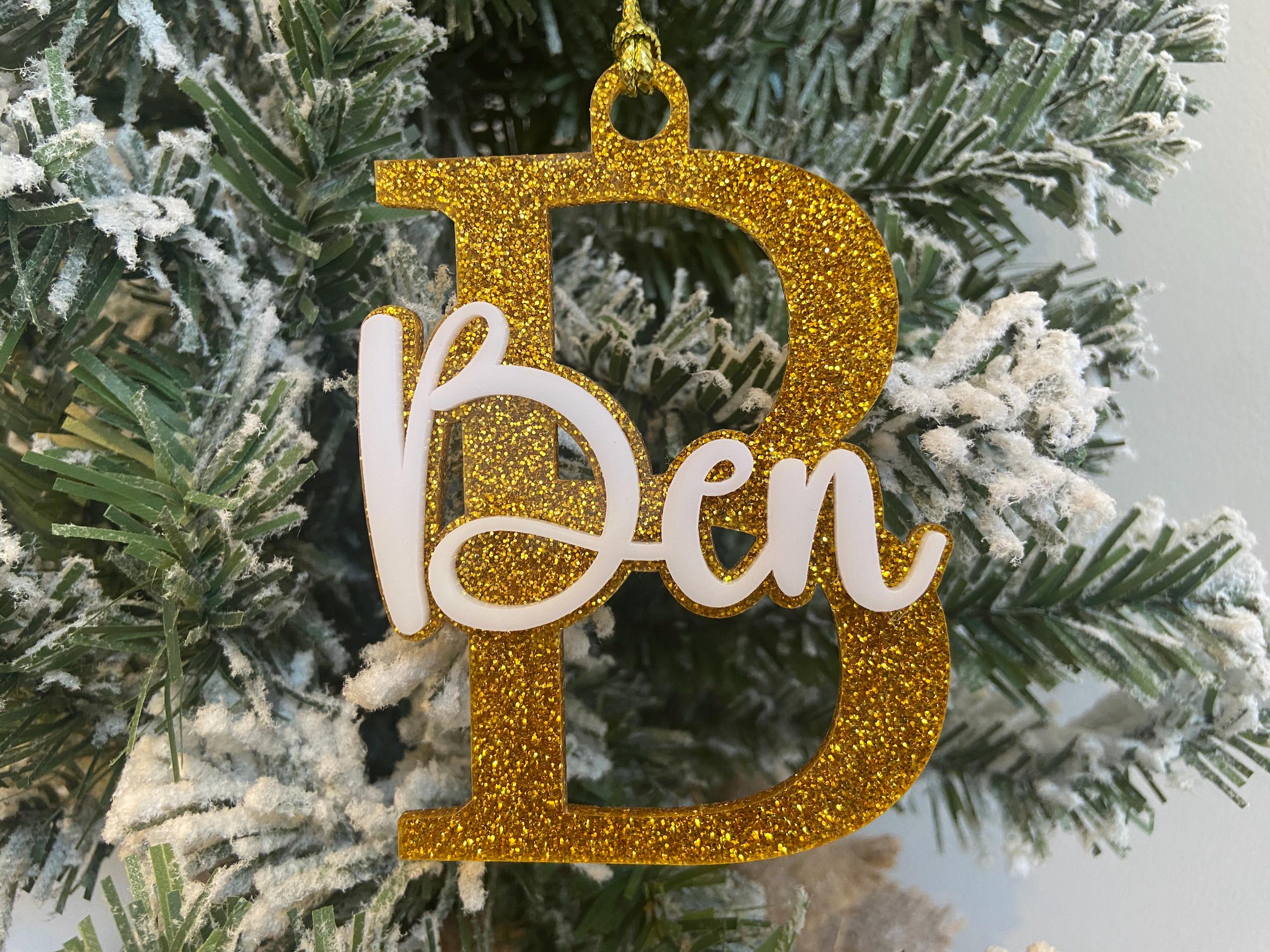 Personalised Initial Name Double Layer Christmas Tree Ornament, Custom Name, Bauble, Xmas Gift Tags, Stocking Tag, Acrylic Decorations