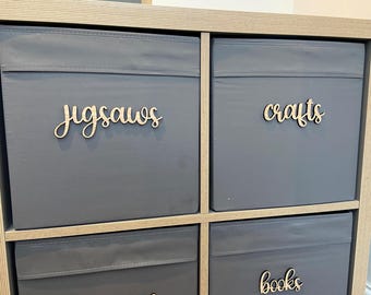Set of 6 Personalised Wooden Storage Labels, Ideal For Ikea Trofast, Kallax Boxes, Custom Word Tags, Playroom Nursery Decor, Home