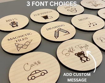 Personalised Wooden Toy Box Storage Tags, Customisable Trofast Labels, Custom Labels, Playroom Decor,  Wooden Discs, Home Organisation