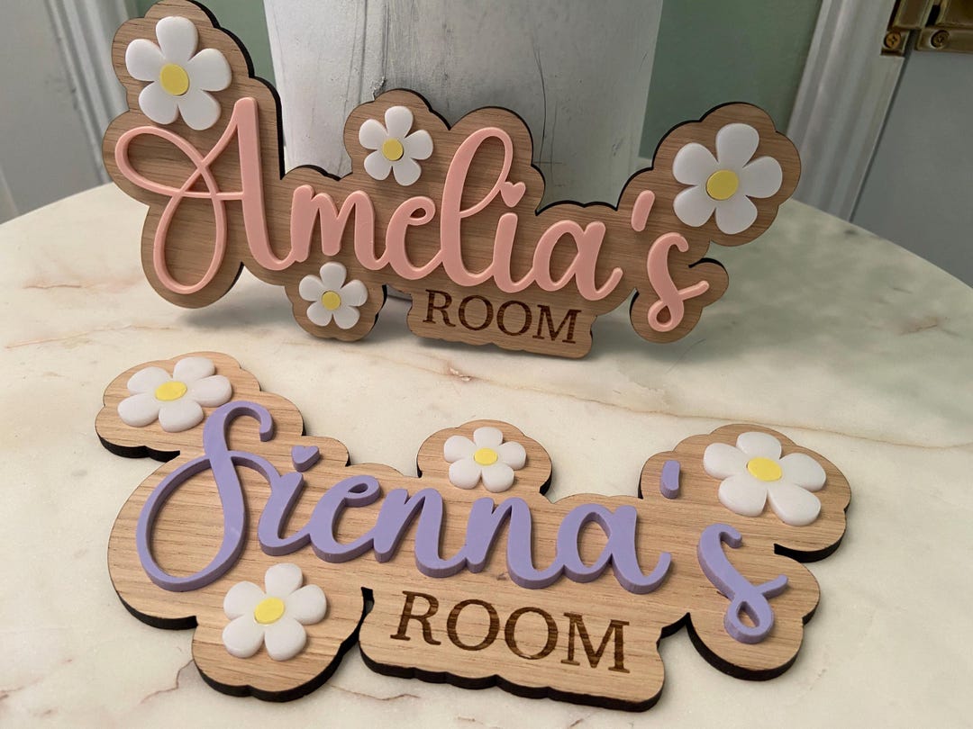 Personalised Bedroom Sign With White & Yellow Flowers, Kids Daisy Door ...