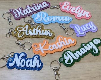 Personalised Name Bag Tag, School Keyring, Bag Charm, Stocking Filler, Bridesmaids Name Keyring, Acrylic Name Keychain, Personalised Keyring