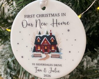 Personalised First Christmas In Our New Home Ornament, Ceramic New Home Christmas Decoration, Custom Address Bauble, Moving House Gift