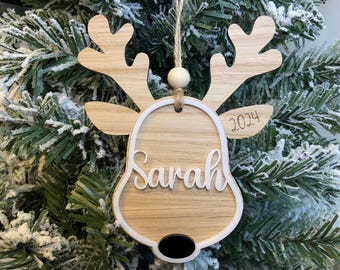 Personalised Reindeer Christmas Tree Ornament With Name, Custom Christmas Tree Decoration, Christmas Stocking Tags, 2025, Christmas Gift