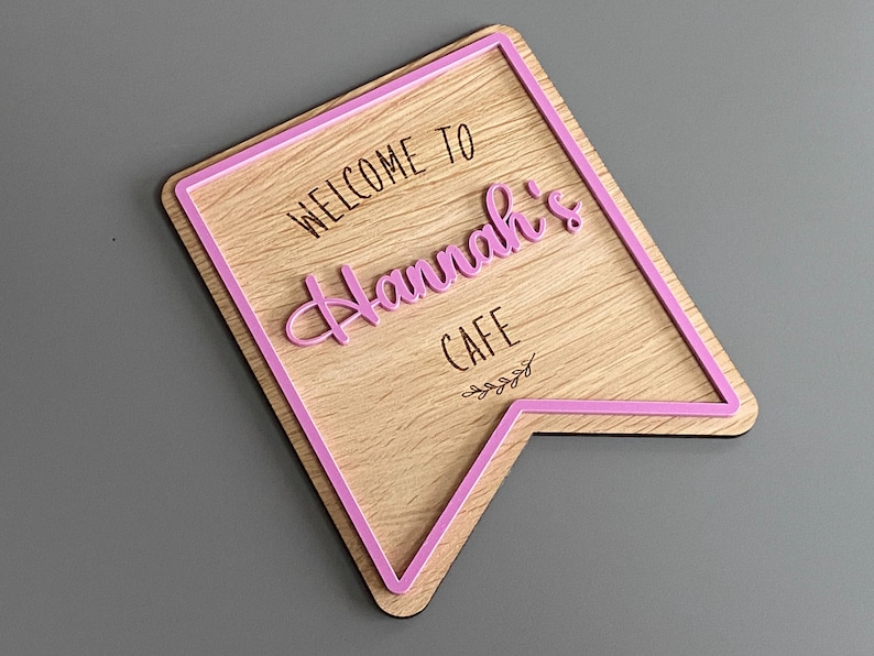 Letrero personalizado para cafetería de juguete, letrero de juguete infantil, menú de cafetería de juguete de madera, decoración personalizada para sala de juegos, decoración imaginativa para juegos imagen 4