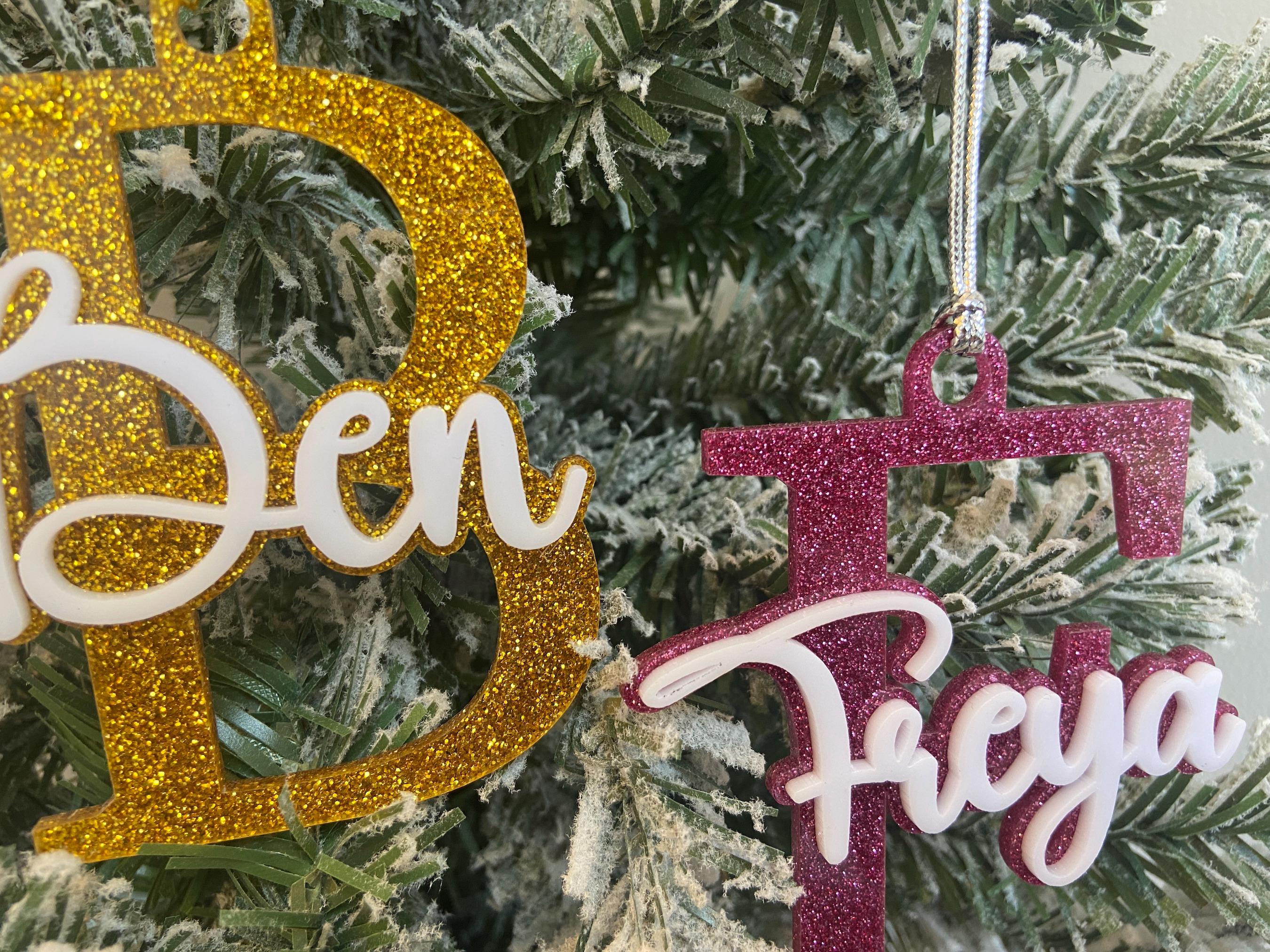 Personalised Initial Name Double Layer Christmas Tree Ornament, Custom Name, Bauble, Xmas Gift Tags, Stocking Tag, Acrylic Decorations