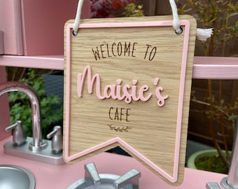 Personalised Play Kitchen Cafe Sign, Child's Toy Cafe Pretend Sign, Wooden Play Cafe Menu, Custom Playroom Decor, Imaginative Play Decor