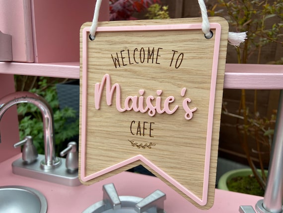 Personalised Play Kitchen Cafe Sign, Child's Toy Cafe Pretend Sign, Wooden Play Cafe Menu, Custom Playroom Decor, Imaginative Play Decor