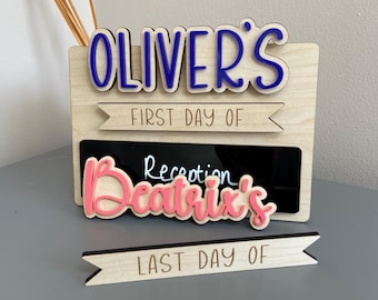 First Day of School Board, Custom interchangeable Sign, Personalised Reusable Memory Photo Board, Back To School Sign, Starting Nursery