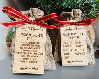 Comida mágica personalizada para reno, 2 diseños a elegir, segura para animales salvajes, ideal para rellenar cajas de Nochebuena, regalo de Nochebuena, ideal para rellenar cajas de Nochebuena.