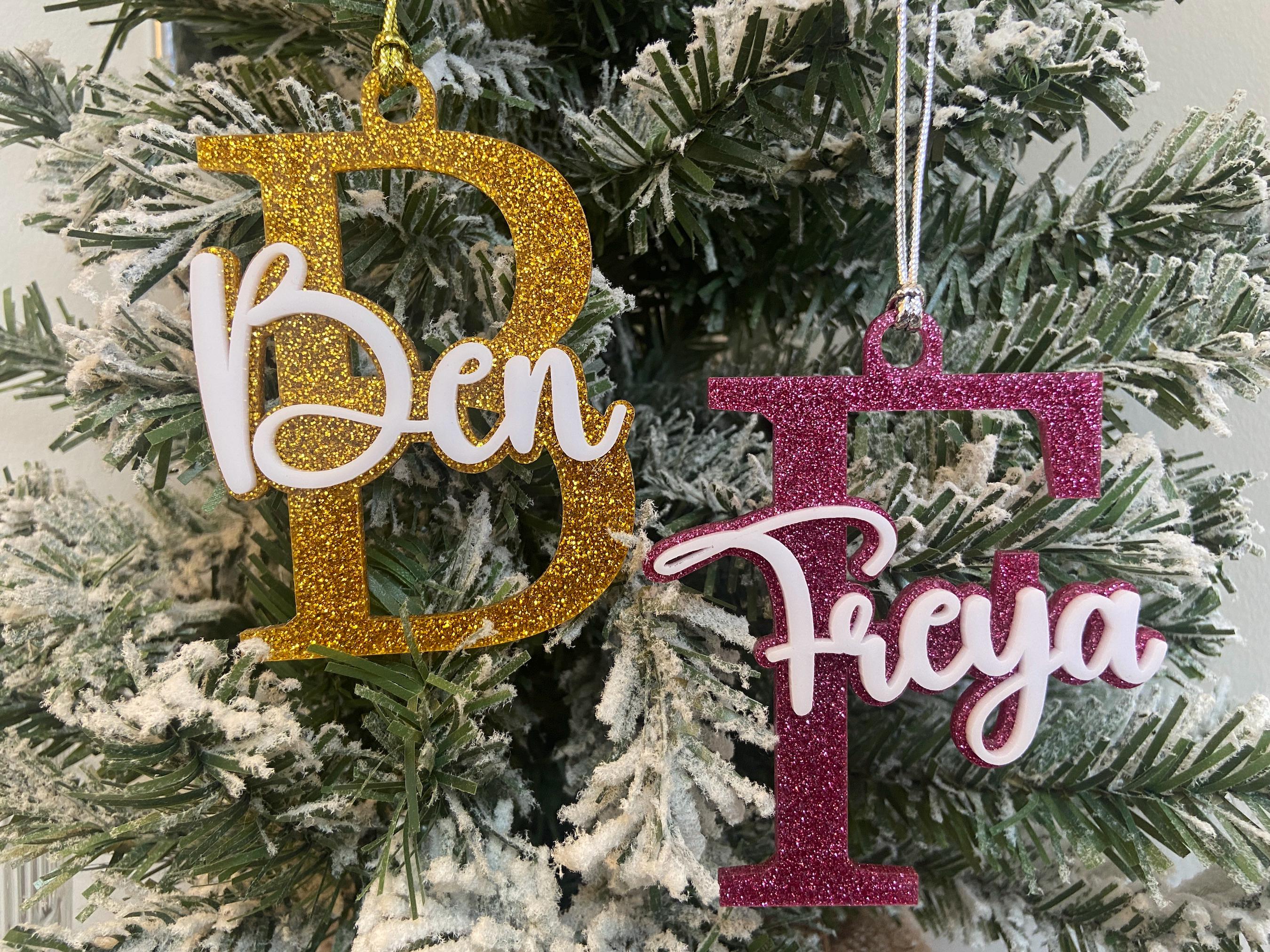 Personalised Initial Name Double Layer Christmas Tree Ornament, Custom Name, Bauble, Xmas Gift Tags, Stocking Tag, Acrylic Decorations