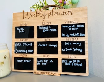 Personalised Weekly Planner With Family Name, Meal Planner Menu, Wipeable and Editable Menu Board, Weekly Food Plan, Family Planner Board