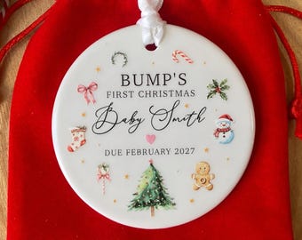 Personalised Bump’s First Christmas Ornament, Expecting Parents Christmas Gift, Pregnancy Keepsake, Baby Name & Due Date Decoration