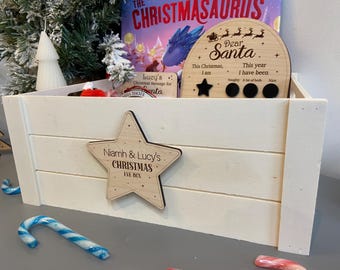 Personalised Christmas Eve Star Box Plaque, Christmas Eve Box Topper, December Box Name Sign, December Box Sign, Engraved Name