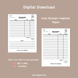 Cute Receipt Digital Download | Small Business Packaging | Receipt Inspired Paper Digital Download | Receipt Digital Download