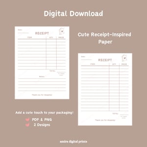 Cute Receipt Digital Download | Small Business Packaging | Receipt Inspired Paper Digital Download | Brown Receipt Digital Download