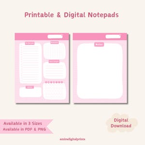 Printable Notepads | Digital Notepads | Cute Pink Notepads | To Do List | Planner | GoodNotes, Notability Notepad | Reminder | Memo