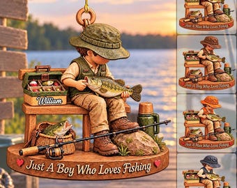 Personalized Just A Boy Who Loves Fishing Custom Name Christmas Ornament Gift for Son Dad Fishing VN01