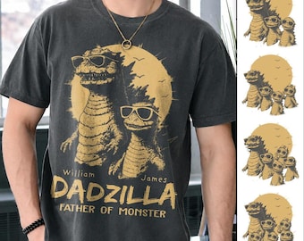 Gepersonaliseerde Dadzilla-T-shirt Vaderdagcadeaus voor papa Grappige T-shirt Papa Cool Daddy Dinosaurus-T-shirt