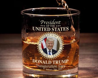 Donald Trump Inauguration Day Whiskey Glass, 47th President Trump Whiskey Glass, President Donald Trump Inauguration Day 2025 Whiskey Glass