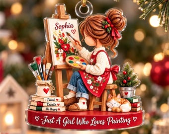 Personalized Artist Christmas Ornament, Girl Who Loves Painting Gift, Art Lover Gift VN01