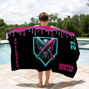 Personalized Ice Cream Drip Baseball Beach Towel For Boys, Drip Beach Towel, Pool Towel, Baseball Softball Team Gift, Youth Baseball Gift