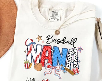 Camiseta de béisbol personalizada para abuela, camiseta de béisbol con nombre personalizado, regalo vintage para abuela de béisbol, camiseta de sóftbol para mamá, regalo personalizado para el Día de la Madre