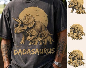 Personalized Funny Dadasaurus Animal Dad T Shirts The Best Bucking Papa Triceratops Tees for Dadasaurus VN01