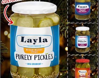 Custom Name Tradition Pickle Jar 2D Flat Ornament, Pickle Lover Ornament, Pickle Christmas Ornament, Pickle Gifts, Christmas Pickle Ornament