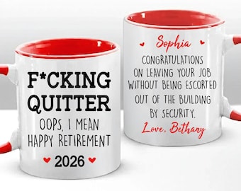 Taza de café personalizada de jubilación 2026, taza de feliz jubilación, regalo de jubilación personalizado para jefe o compañero de trabajo, taza de jubilación oficial para ella.