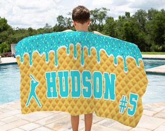 Personalisierte Eis am Stiel Baseball Strandtuch für Jungen, Tropf Strandtuch, Pool-Handtuch, Baseball Softball Team Geschenk, Jugend Baseball Geschenk