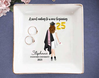 Graduation Gift for Her, Personalized Jewelry Dish for Daughter Class of 2025 College- PHD Graduation, Masters Degree Gifts, Unique Keepsake