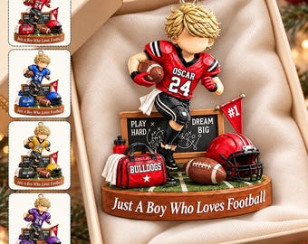 Personalized Just A Boy Who Loves Football Ornament, Custom Player Name & Number Gift, Christmas Keepsake VN01