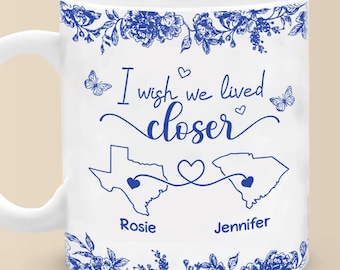 Custom Toile Floral Mug, Long Distance Friendship Gift