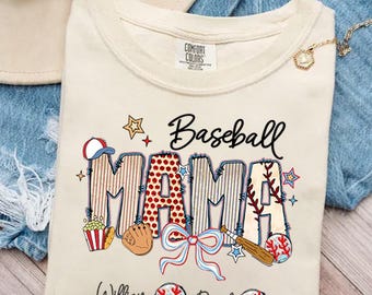Custom Baseball Mama Shirt, Custom Name Baseball Shirt, Vintage Baseball Mom Gift, Softball Mom Tee, Personalized Mother's Day Gift