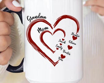 Custom Grandma Gift, Grandma Heart Mug, Nana Mug With Grandkids Name, Gift For Grandma, Mother&#39;s Day Shirt, Personalized Grandma Mug