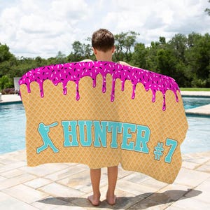 Personalized Ice Cream Drip Baseball Beach Towel For Boys, Drip Beach Towel, Pool Towel, Baseball Softball Team Gift, Youth Baseball Gift