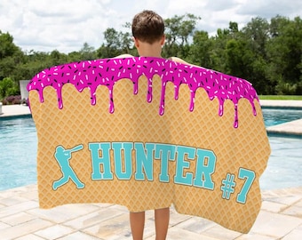 Personalisierte Eis am Stiel Baseball Strandtuch für Jungen, Tropf Strandtuch, Pool-Handtuch, Baseball Softball Team Geschenk, Jugend Baseball Geschenk